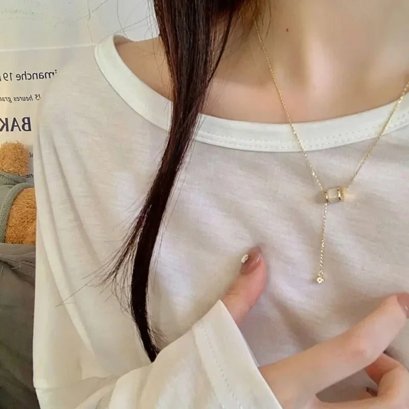 Round Bead Imitation Opal Short Chain Necklace Female Personality Simple Collarbone Chain Party Jewelry