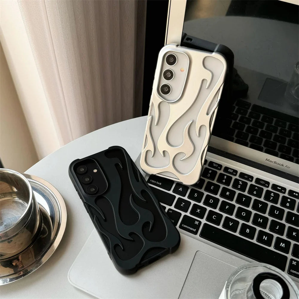 Fashion Hollow Slim Flame Pattern Soft Case For Samsung Galaxy S25 S24 Ultra S22 S23 A54 A55 A16 A15 A14 A06 Shockproof 3D Cover