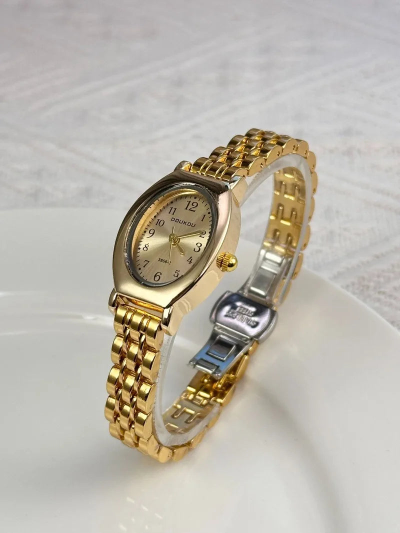 Brand Oval Watches for Women Ladies Gold Steel Strap Quartz Watch Simple and Fashionable Quartz Wristwatches Dropshipping