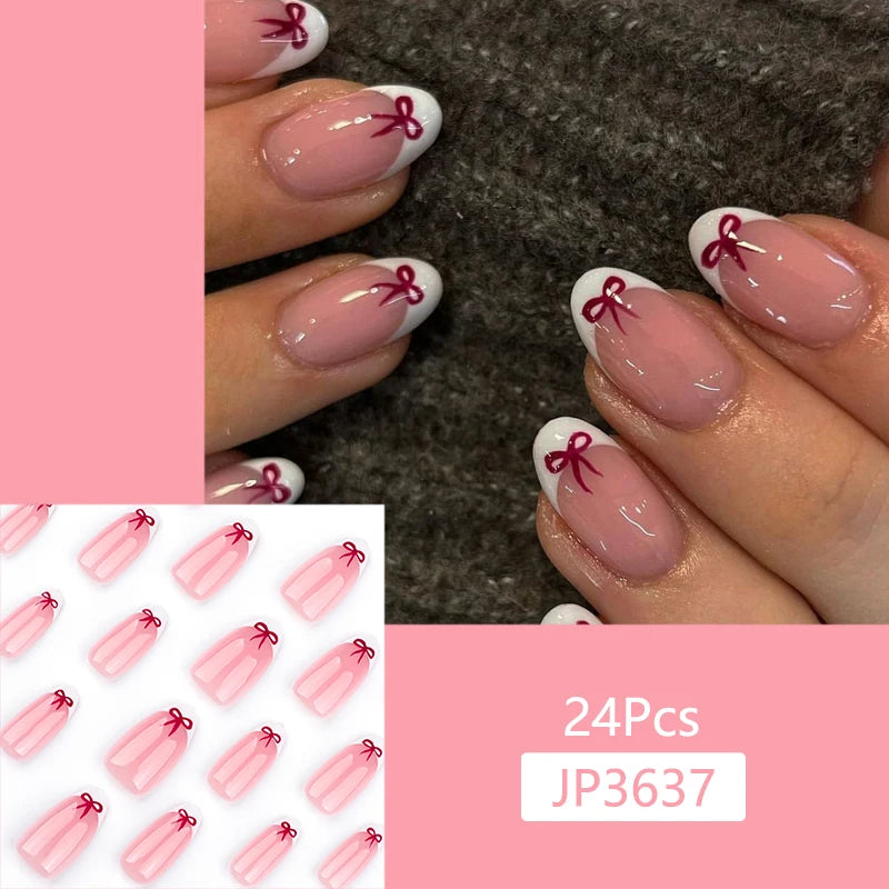 24Pcs/Set Cute and Playful Wearing False Nails French Design Fresh Press on Nail Art Removable Fake Nails