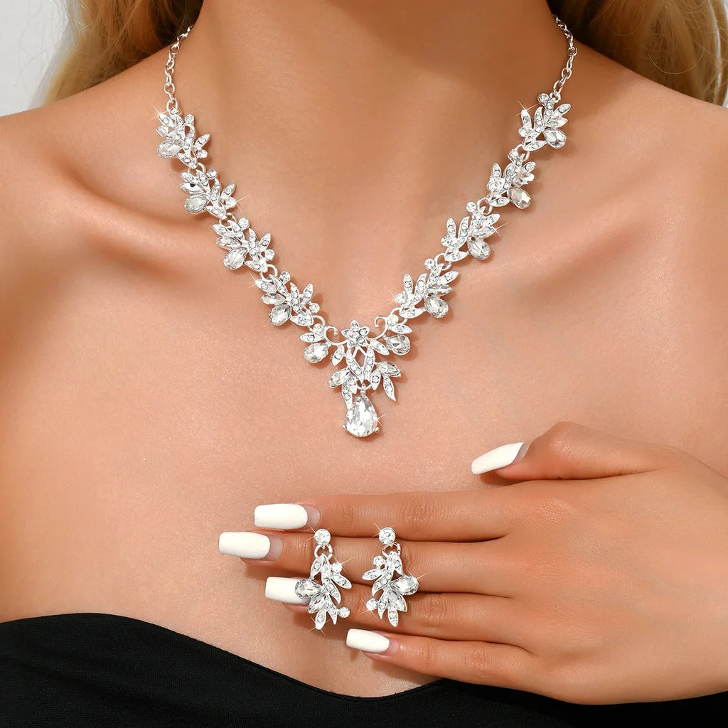 3PC Elegant Jewelry Set High-quality Women'sTrendy Chain Series Leaf Droplet Necklace Earrings Wedding Banquet Party Gift 도매