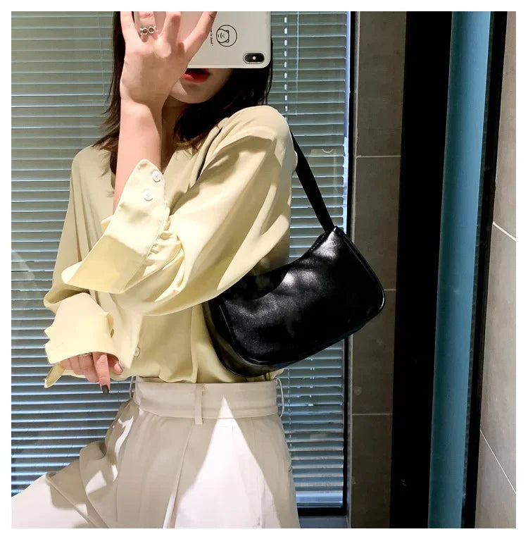 New PU Leather Women's Handbags Solid color Underarm Bag Fashion Armpit Shoulder Bag Simple Design Girls Small Shoulder Bags