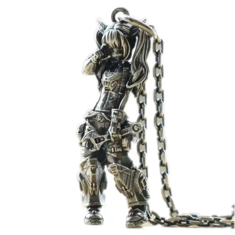 Silver-Plated Anime Mecha Beautiful Girl Girl Pendant Necklace Men and Women Hip-Hop Rock Punk Trendy Jewelry Gift