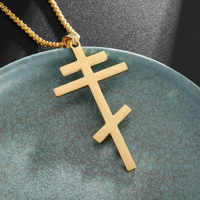 Catholic Jesus Cross Stainless Steel Pendant Necklace for Men Women Vintage Christian Prayer Jewelry