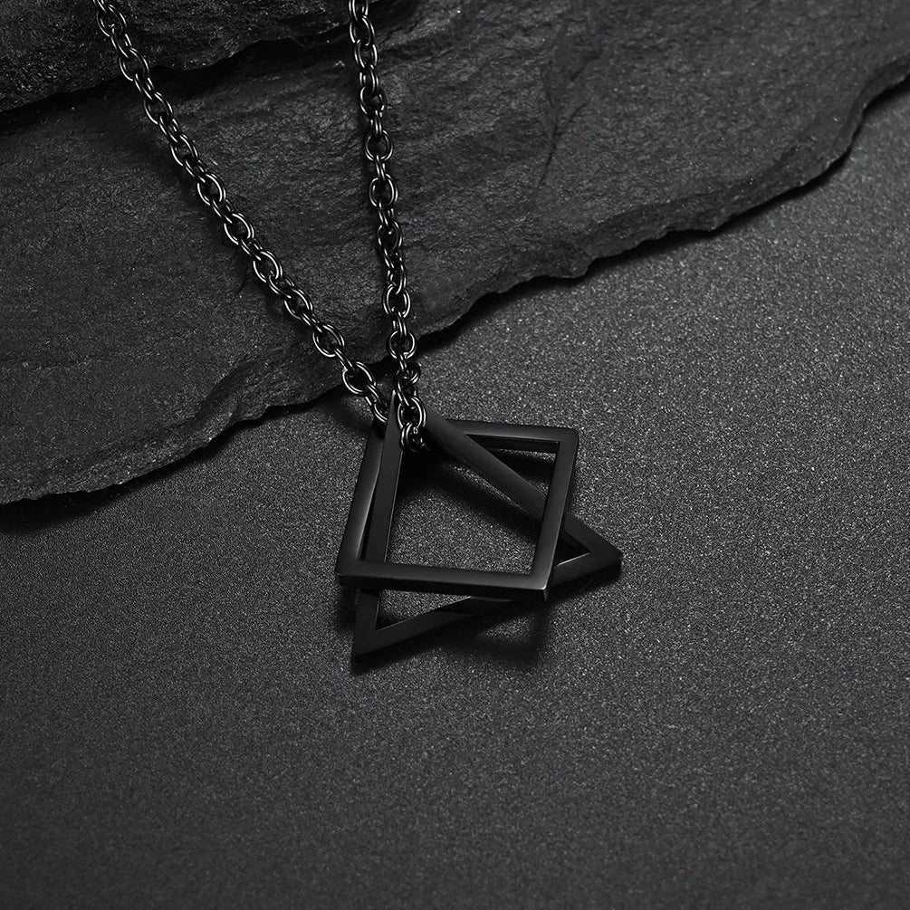 Triangle Square Necklace For Men Hip Hop Style Silver Color Geometric Pendant Stainless Steel Chain Trendy Couple Jewelry Gifts