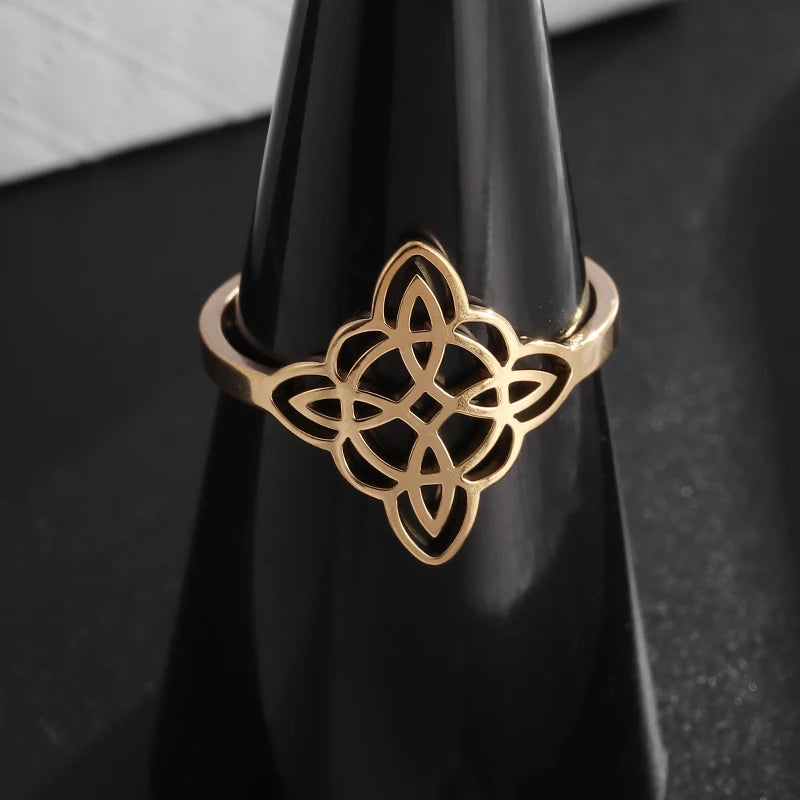 Stainless Steel Witch Knot Adjustable Ring Fashion Women Girls Good Luck Casual Party Jewelry Gift