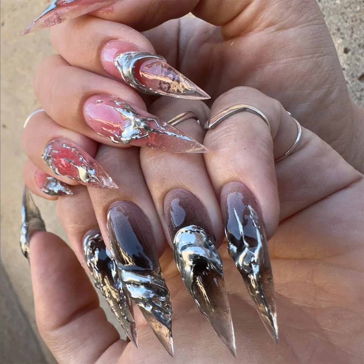 24pc Sweet Cool Hot Girl False Nail with glue Wearable black y2k pink diamond fake nails with designs press on nails Art Almond