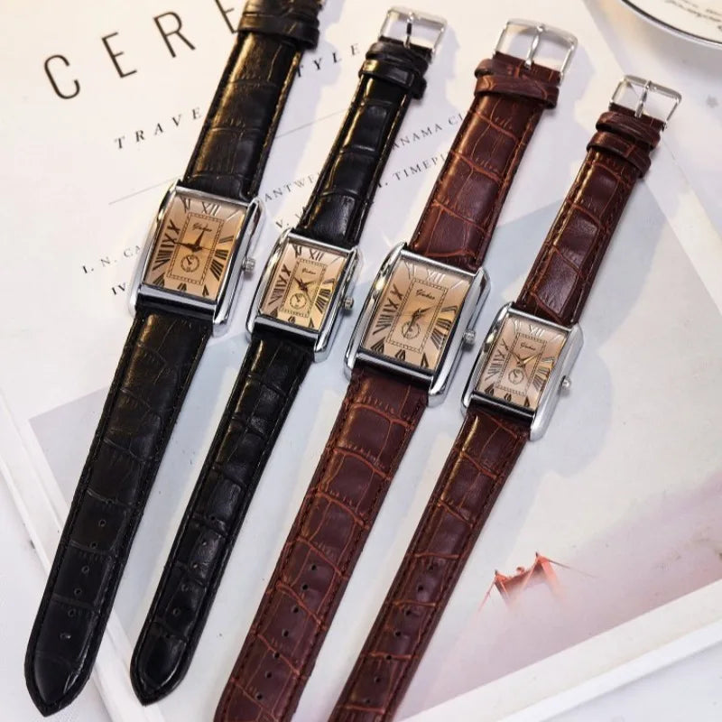 Couple Quartz Watch Luxury Rectangle Dial Women Men Leather Band Watches Luxury Gift Casual Wristwatch Relojes Para Mujer