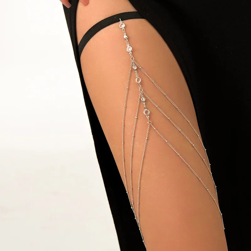Fashion Summer Bohemian Thigh Chain Simple Sexy Body Chains for Women Double-layer Metal Leg Chain Festival Jewelry Accesorios