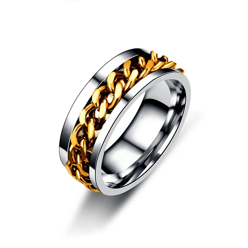 Titanium Steel Rotatable Chain Rings for Men Women Spinner Ring Anti Stress Multifunctional Rings Bottle Opener Ring Club Gift