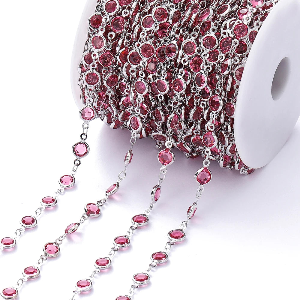 1Meter Colorful Glass Crystal Beads Chain Copper Chains For Necklace Bracelet Jewelry Making DIY Components Accessories