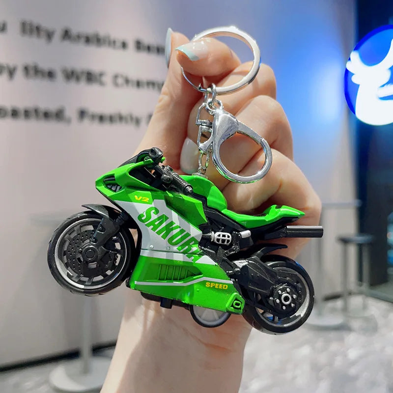Cartoon Mini Motorcycle Keychain Exquisite Car Motorcycle Keychain Backpack Pendant Key Ring Accessories