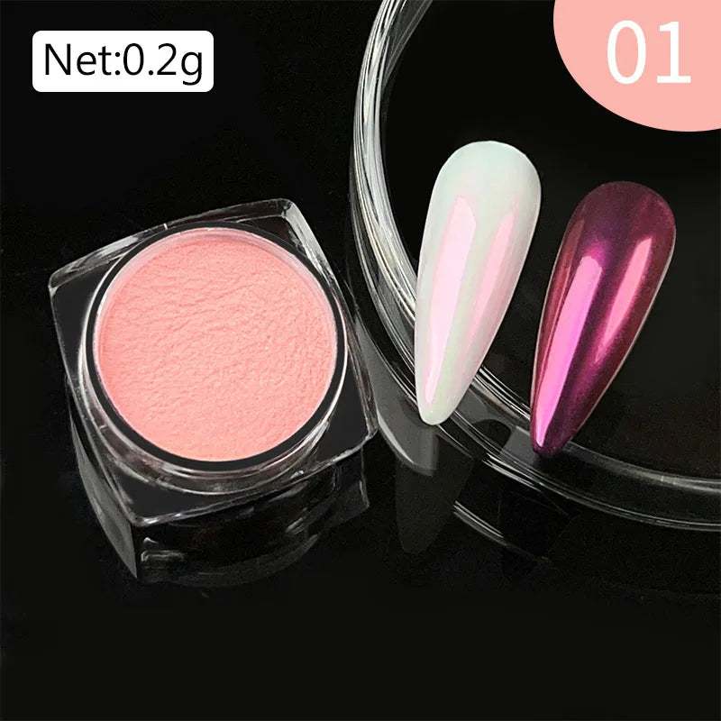 NICOLE DIARY Aurora Nail Powder White Chrome Pigment Pearl Rubbing Dust Mirror Effect Nail Art Glitter Manicure Nail Accessories