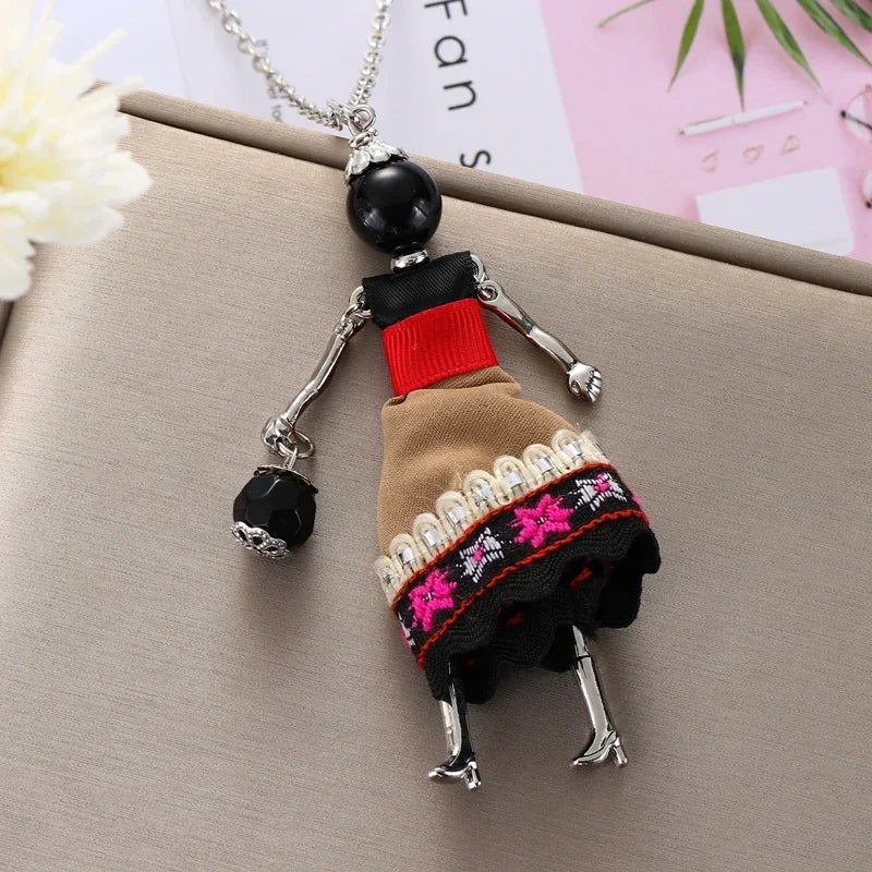 New Women Doll Long Chain Necklace Shining Dress Pendant Handmade Girl Maxi Necklaces & Pendants Brand Hot Fashion Jewelry