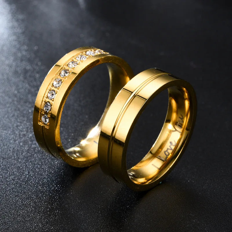 Fashion Women Men Titanium Steel Ring Classic Letter I Love You Rings Gold Color Jewelry for Couple Weeding Gift Accessories