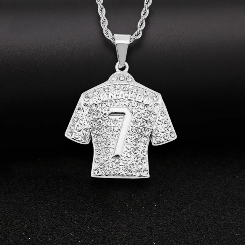 Hip Hop Men's Necklace Football 7 Pendant With Stainless Steel Chain and Iced Out Bling Rhinestones Necklace Sports Jewelry Gift