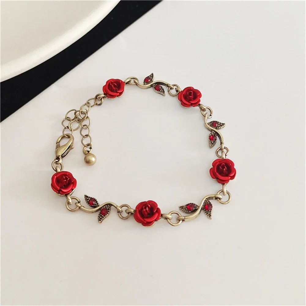 Luxurious Design Rose Flower Necklace Bracelet Earrings Set Elegant Women's Party Jewelry Accessories Valentine's Day Love Gifts