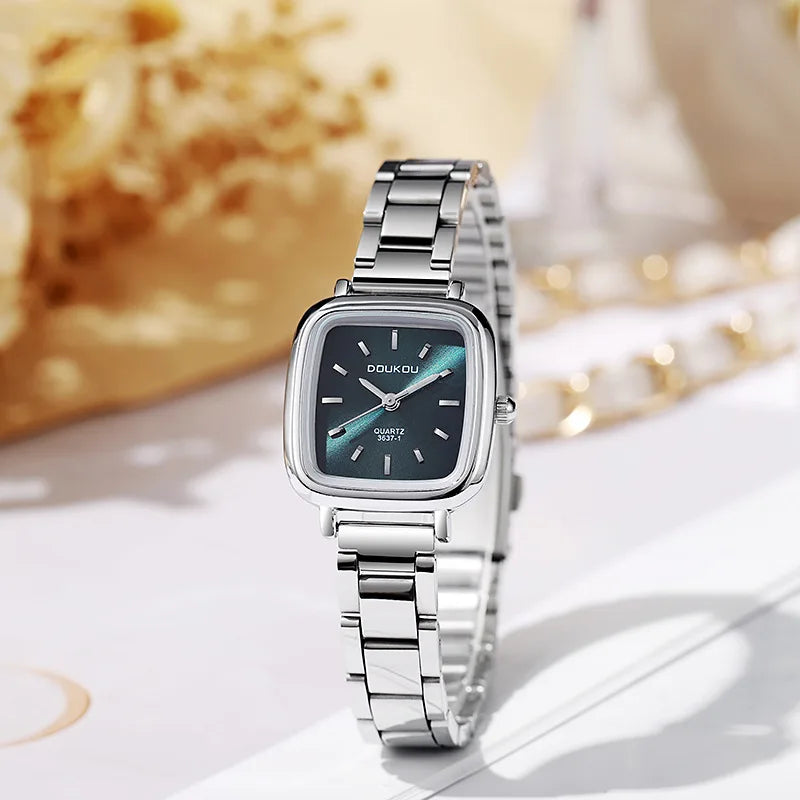 New Brand Ladies Watch Versatile Korean Female Student Small Square Quartz Watch Adjustable Stainless Steel Strap Wristwatches