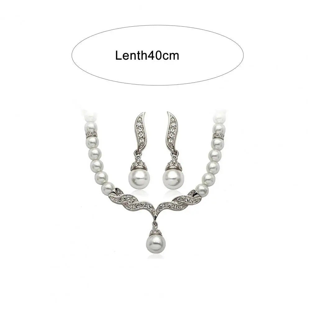 Necklace Earrings Women Jewelry Set Faux Pearl Bridal Wedding Alloy Party Studs Necklace Earrings Set Gifts
