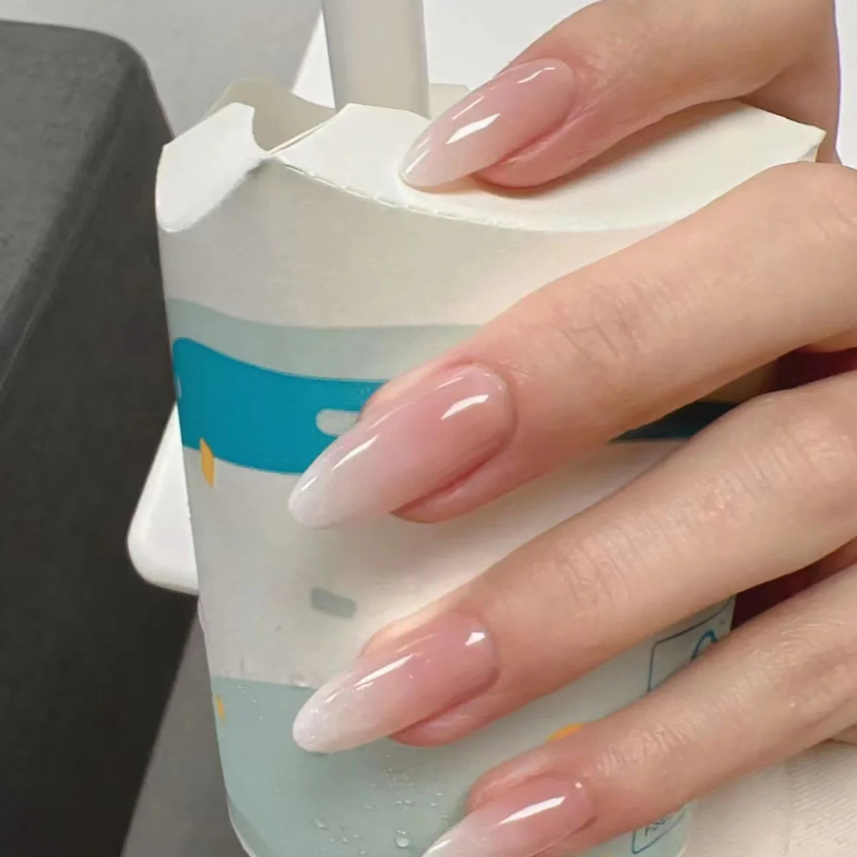 24Pcs Gradient Fake Nails Almond Press on Nails Solid Color Ombre Stick on Nails Full Cover Glazed Donut Acrylic Manicure Nail