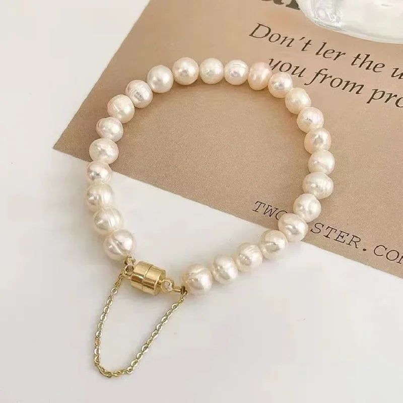 Elegant Irregular Simulated-pearl  Bracelet for Women's Magnetic Buttons Creative Design Bracelet Wedding Jewelry Accessories