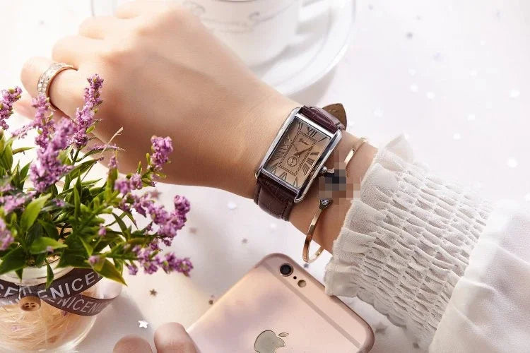 Couple Quartz Watch Luxury Rectangle Dial Women Men Leather Band Watches Luxury Gift Casual Wristwatch Relojes Para Mujer