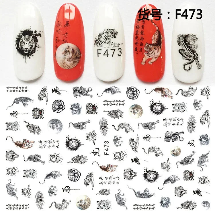 3D Chinese Red Black Dragon Manicure Decor Stickers Snake Nail Sticker DIY Self Adhesive Nail Decals Acrylic Nail Art Decoration