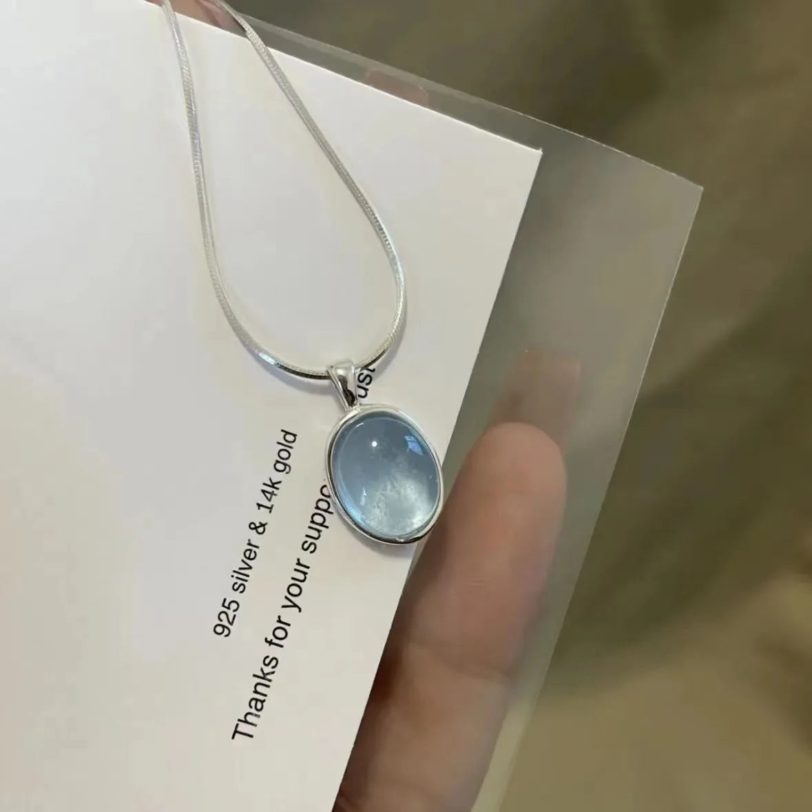 Simple Oval Aquamarine Moonstone Pendant Necklace for Women Girls Luxury Snake Chain Necklace Fashion Collar Jewelry Gifts