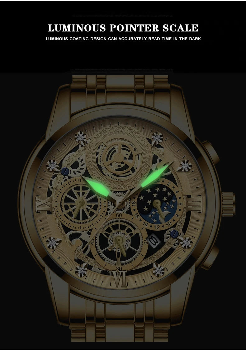 BINBOND Luxury Fashion Casual Quartz Men Watch Stainless Steel Strap Luxury Dial Luminous 30M Waterproof Business Men Wristwatch