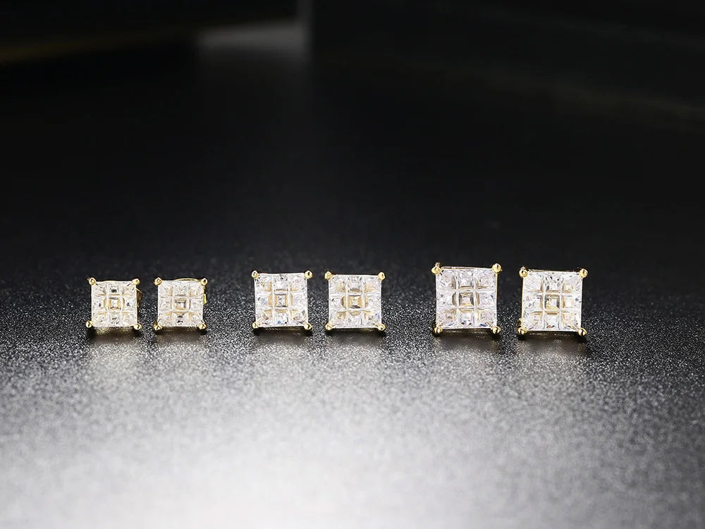 Hippie Sparkling Square Zirconia Earrings For Women Punk Gold Color Plated Charm Earings Gift Hiphop Jewelry Accessories OHE108
