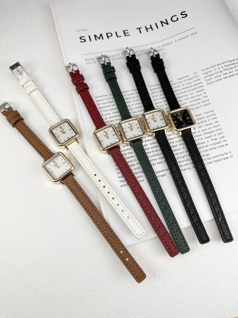 Vintage Small Square Watch Famous Brand Women Quartz Watch Luxury Gifts Ladies Clock Red Leather Strap Wristwatches Dropshipping