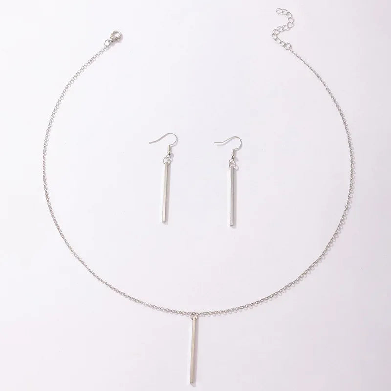 Elegant Gold Stick Jewelry Sets for Women Pendant Necklace Drop Earring Simlpe Adjustable Geometry Wedding Jewelry