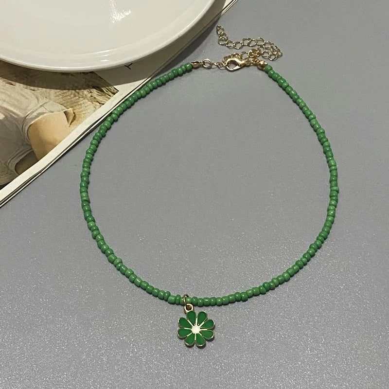 1PC New Fashion Color Seed beads Choker Necklace for Girl Women Flower Pendant Collar Jewelry Gift for Friend Wholesale Necklace