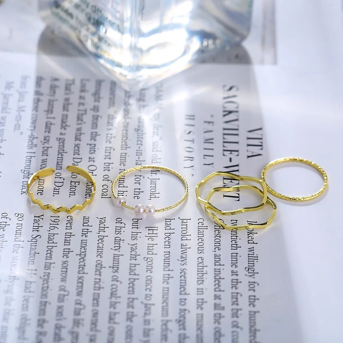 1Set Boho Gold Color Heart Rings Set For Women Vintage Geometric Cross Pearl Butterfly Finger Rings Female Trendy Jewelry Gift