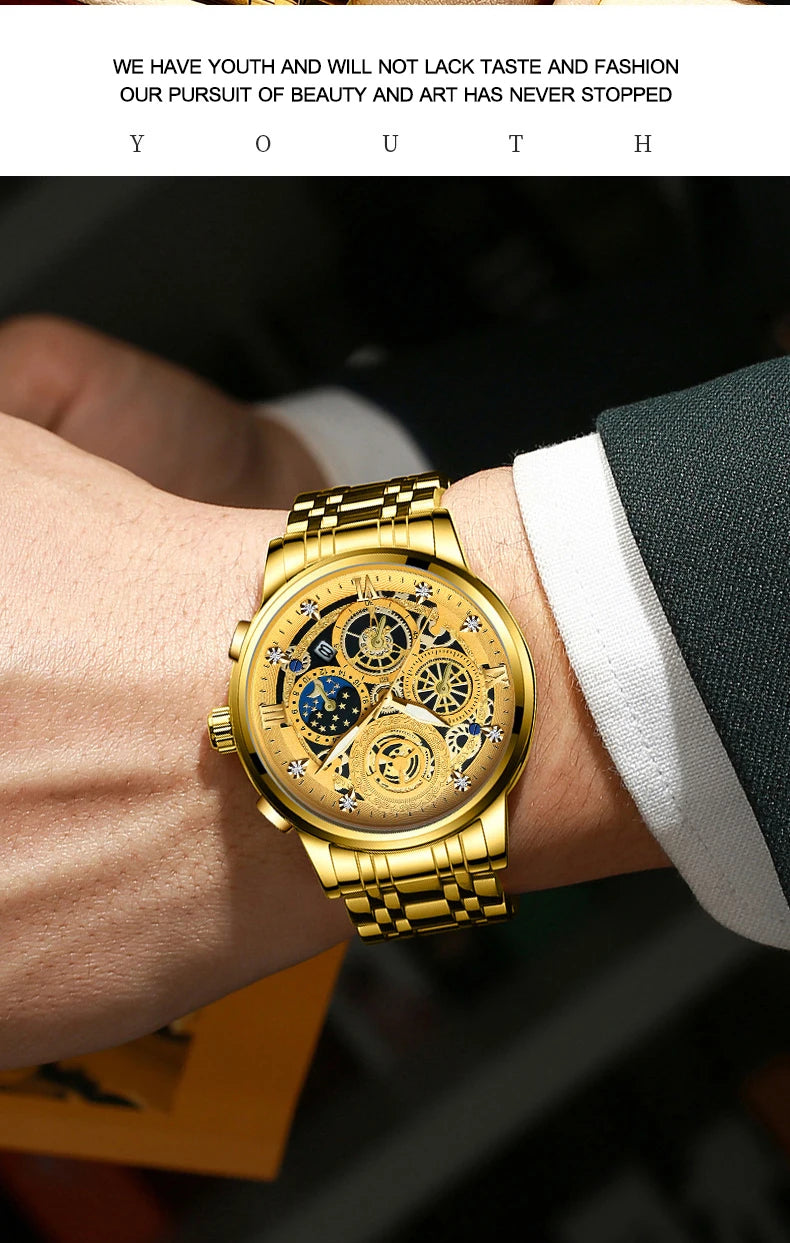 BINBOND Luxury Fashion Casual Quartz Men Watch Stainless Steel Strap Luxury Dial Luminous 30M Waterproof Business Men Wristwatch
