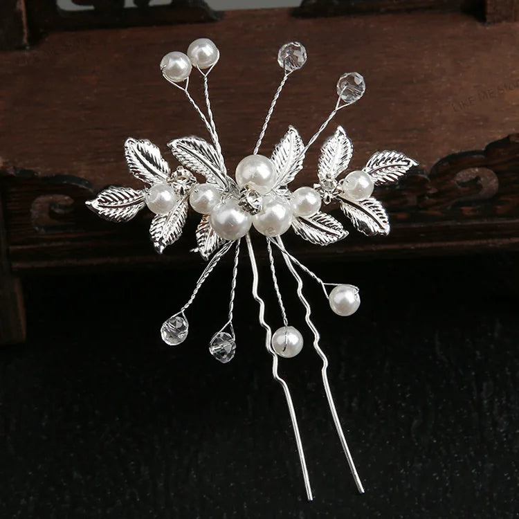 Pearl Flower Hairpin Side Comb Sets Wedding Hair Accessories Leaf Shaped Tiaras Bride Insert Hair Clip Jewelry Fashion Headwear