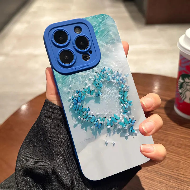 Blue Butterfly Ocean Waves Phone Case For iPhone 16 15 Pro Max 14 13 12 11Pro Max  Mini X XS XR 7 8 Plus SE Silicone Soft Cover