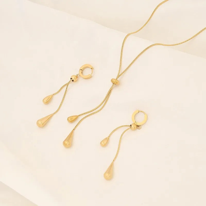 Elegant Gold Stick Jewelry Sets for Women Pendant Necklace Drop Earring Simlpe Adjustable Geometry Wedding Jewelry