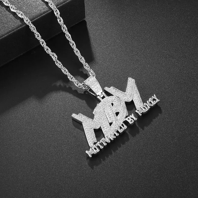Iced Out Bling Motivated By Money Pendant Full Cubic Zirconia Mbm Hip Hop Necklace Men's Cool Charm Rock Party Jewelry Gift