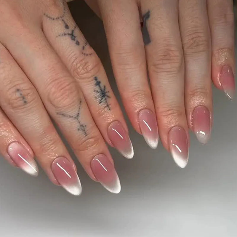 24pcs Simple Almond False Nails Sets Blush Design Press on Nails Art Datachable Short Oval Fake Nail with Jelly Glue Manicure