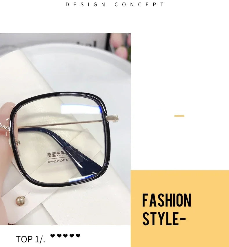Woman Large Square Frame Glasses Ins Girl Fashion Transparent Reading Glass High-definition Anti-blue Light Computer Eyeglasses