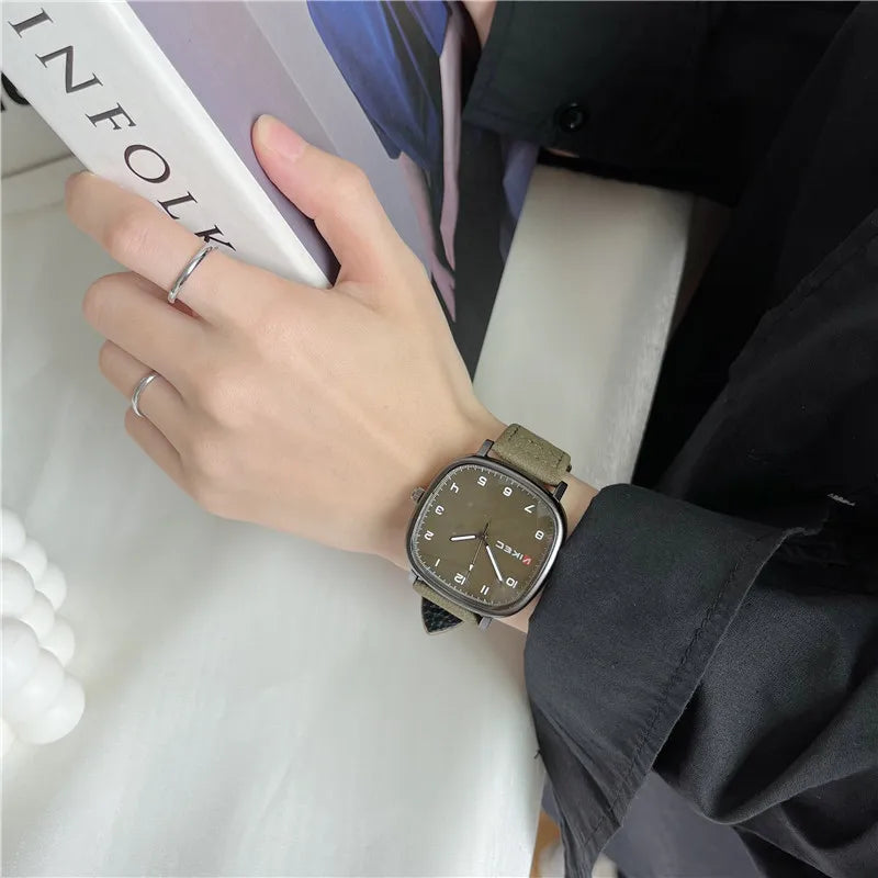Brand Quartz Watch Youth Student Watch Vintage Square Dial Leather Belt Wristwatch Casual Fashion Men Women Gift Clock Wholesale