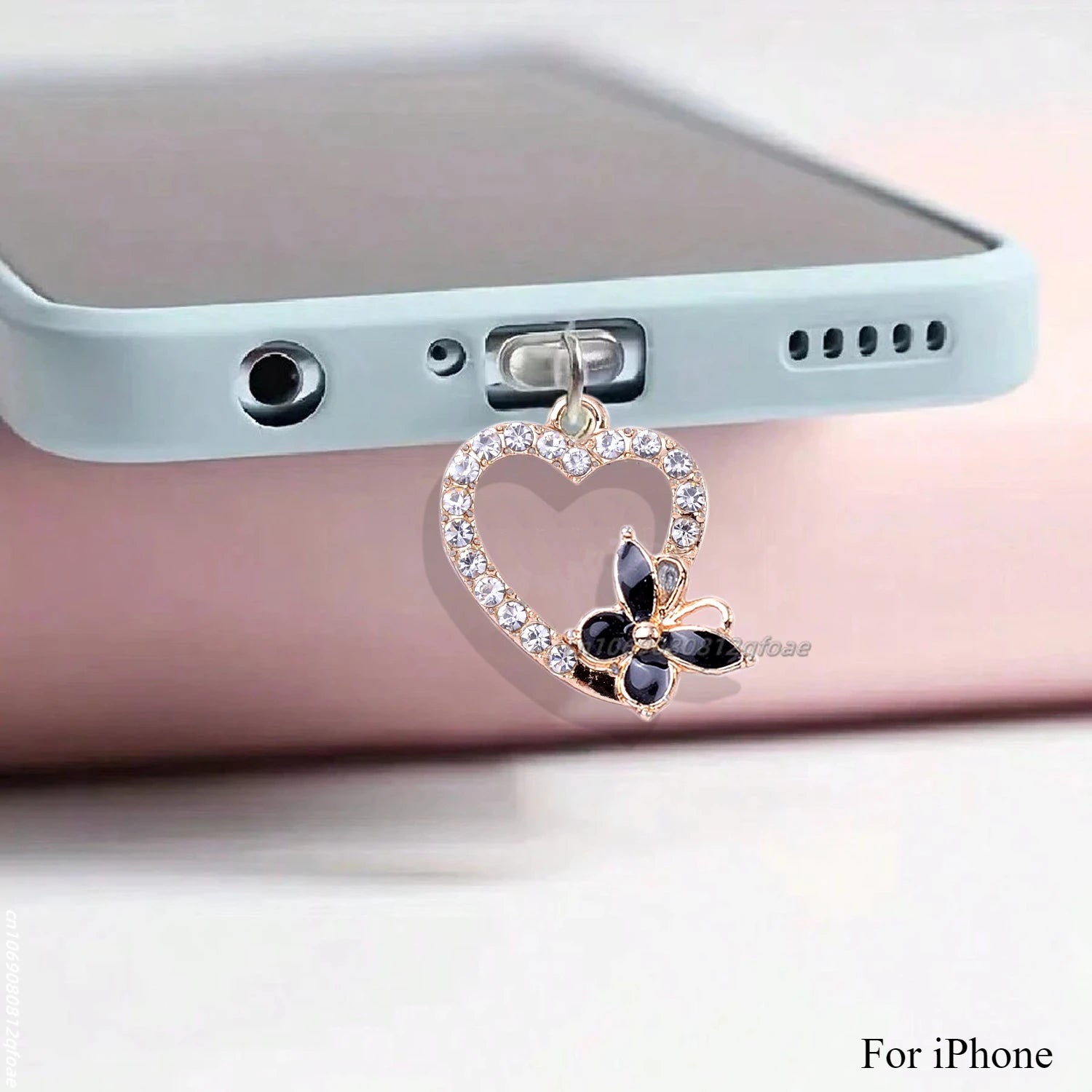 Mobile Phone Dust Plug Pendant New Butterfly With Artificial Pearls And Diamonds Accessory Decoration For iPhone Type-c Port