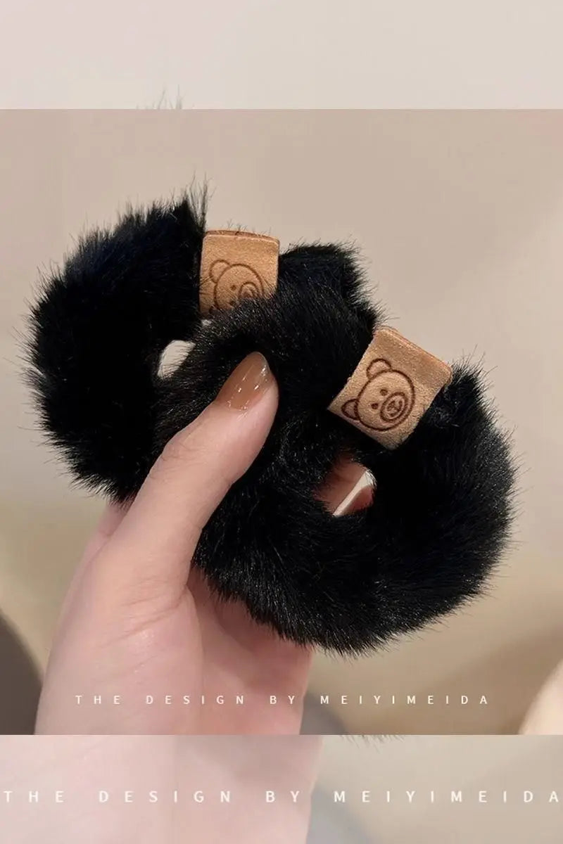 Autumn and Winter Plush Patch Bear Towel Ring Hair Tie Korean Style Hair Accessories Headband Thick High Elastic Hair Rope
