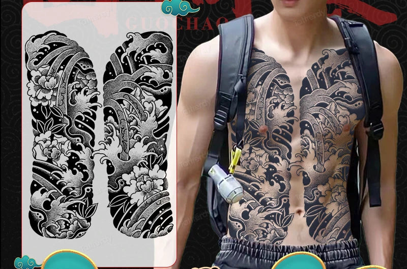 Angel Wings God Tattoo Stickers Realistic Juice Ink Semi Permanent Full Back Body Tattoo Temporary Lasting 2 Weeks Men Adult