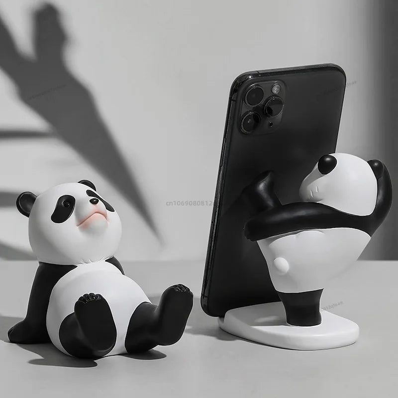 Cute Panda Phone Holder Cartoon Panda Mobile Phone Holder Universal Phone Bracket Panda Sculpture Statue Decor Resin Toy Gift
