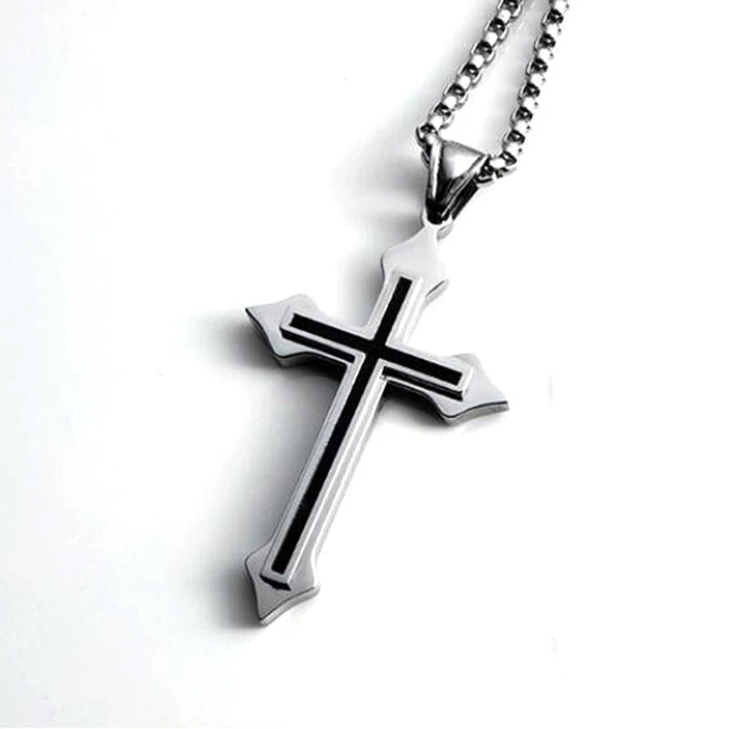 Minimalist Cross Necklace Black Oil Drop Pendant Silver Color Stainless Steel Chain hip-hop Punk Jewelry For Women Men Gifts