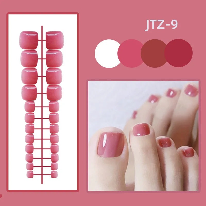 24P Acrylic Toenails Bright Faced Press on Nails Art Removable Short Fake Toenails Full Cover Artificial Toe False Nails No Glue