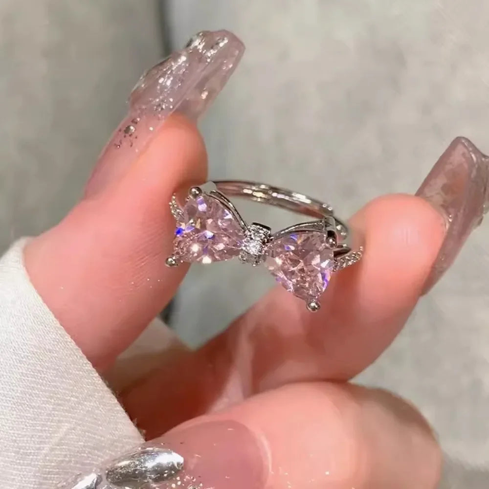 Fashion Bowknot Finger Rings Adjustable Bow Rings Jewelry Sweet Opening Ring Ornaments