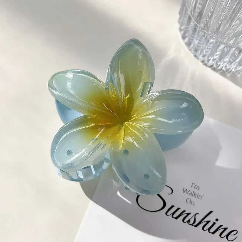 Hawaiian Flower Crab Hair Clips for Women Plumeria Barrettes Large Hair Claw for Thin/Thick Beach Hair Accessories for Girls 8cm